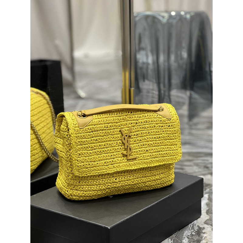 Saint Laurent Niki Medium Crocheted Shoulder Bag Yellow