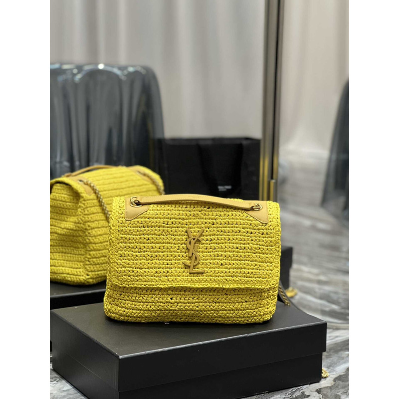 Saint Laurent Niki Medium Crocheted Shoulder Bag Yellow