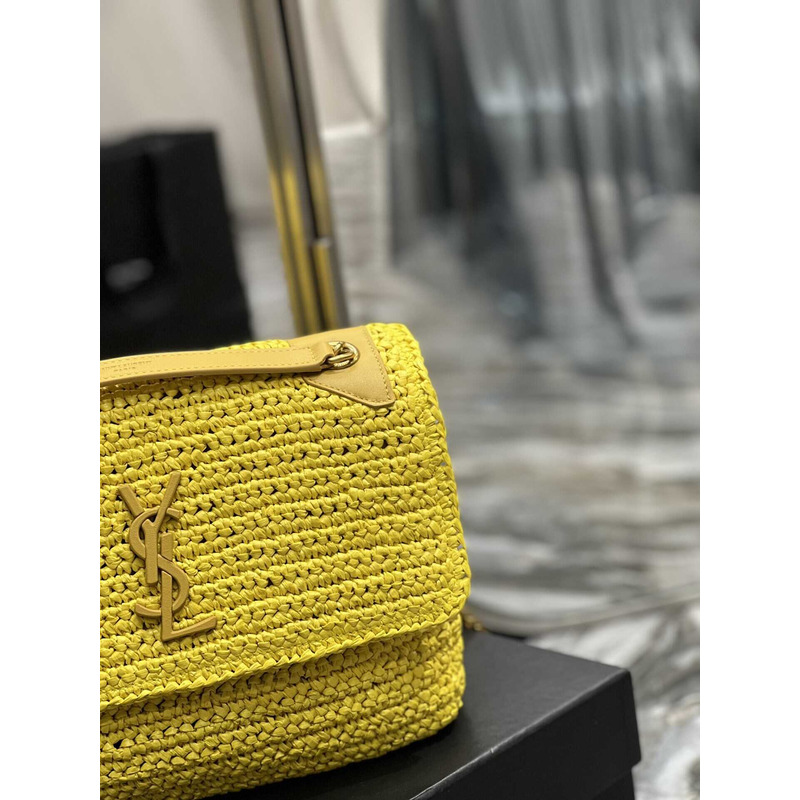 Saint Laurent Niki Medium Crocheted Shoulder Bag Yellow