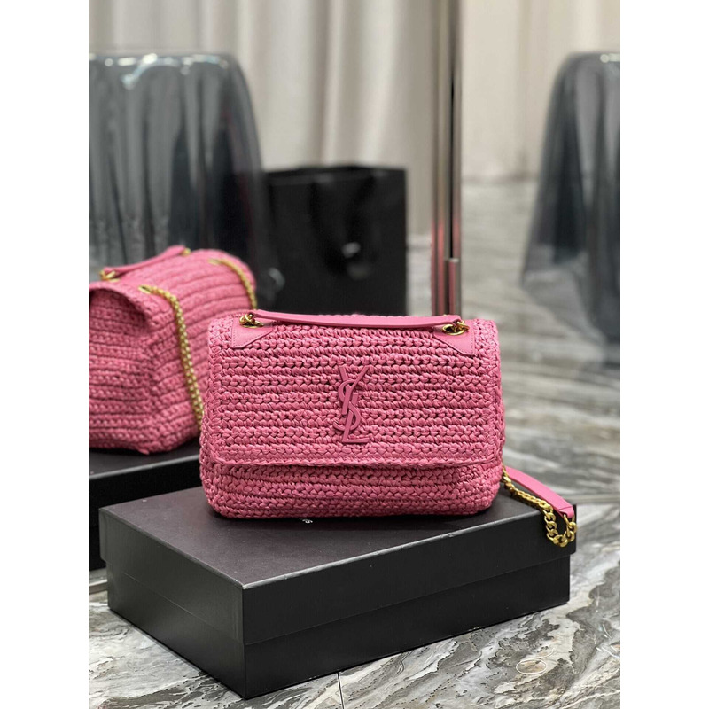 Saint Laurent Niki Medium Crocheted Shoulder Bag Pink