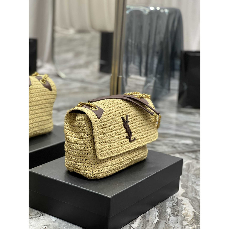 Saint Laurent Niki Medium Crocheted Shoulder Bag Beige