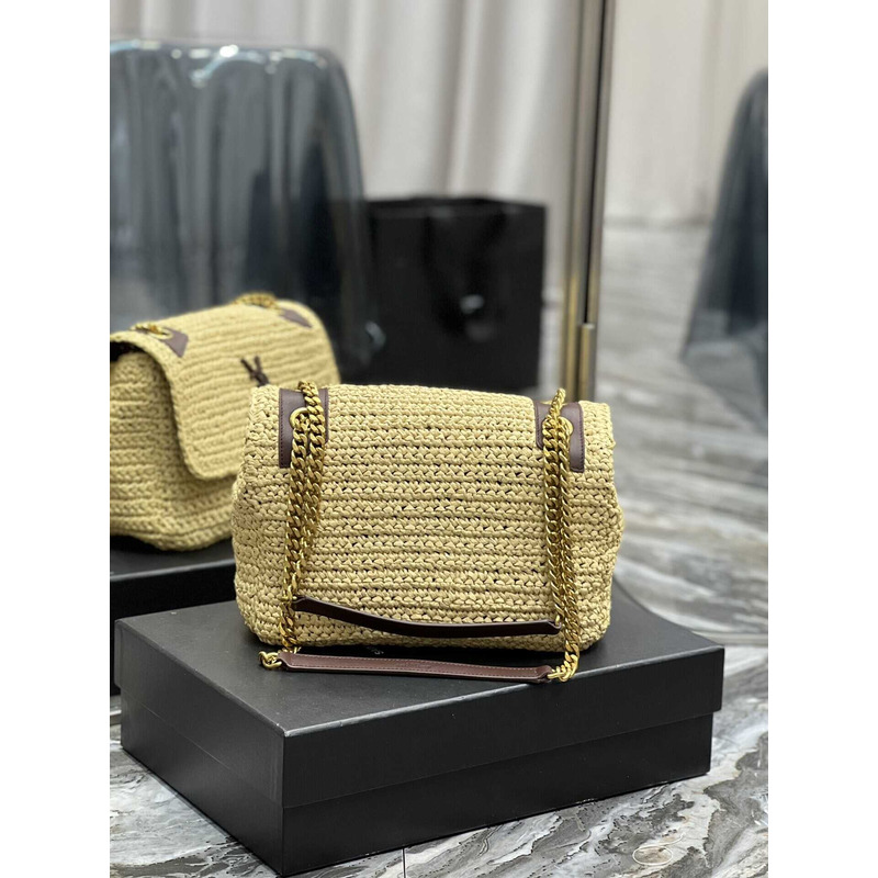 Saint Laurent Niki Medium Crocheted Shoulder Bag Beige