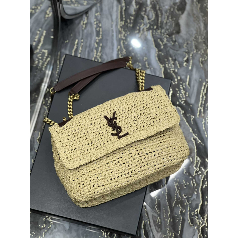 Saint Laurent Niki Medium Crocheted Shoulder Bag Beige