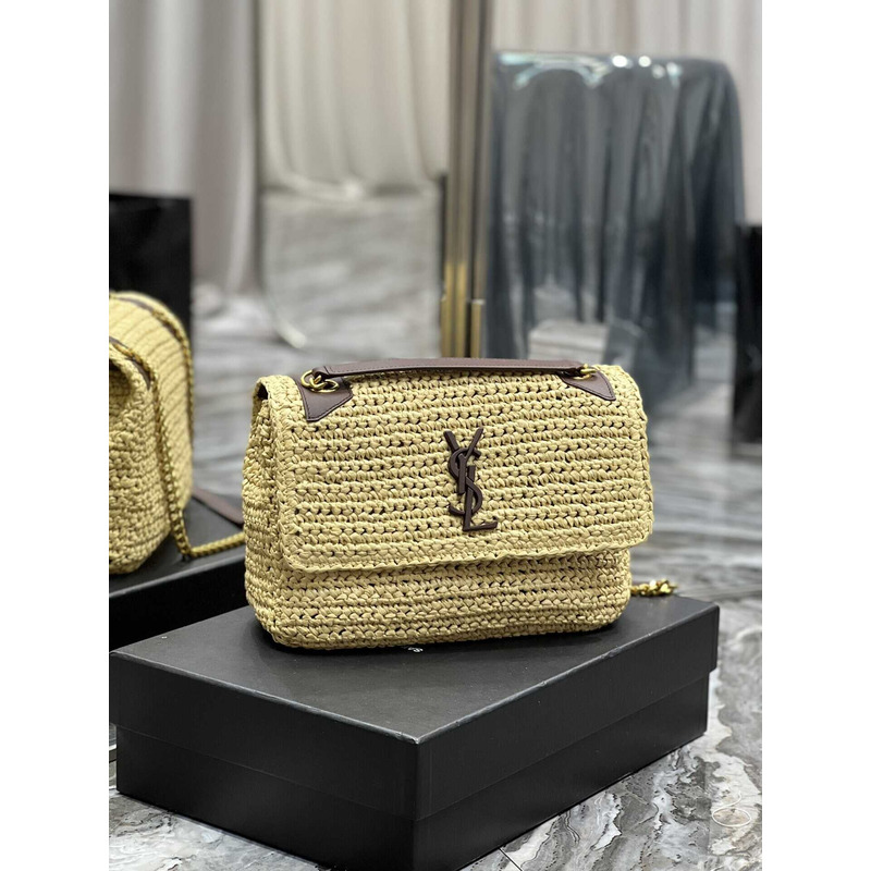 Saint Laurent Niki Medium Crocheted Shoulder Bag Beige