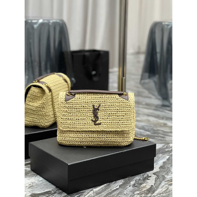 Saint Laurent Niki Medium Crocheted Shoulder Bag Beige