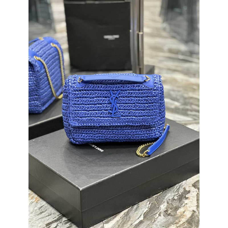 Saint Laurent Niki Small Crocheted Shoulder Bag Royal Blue