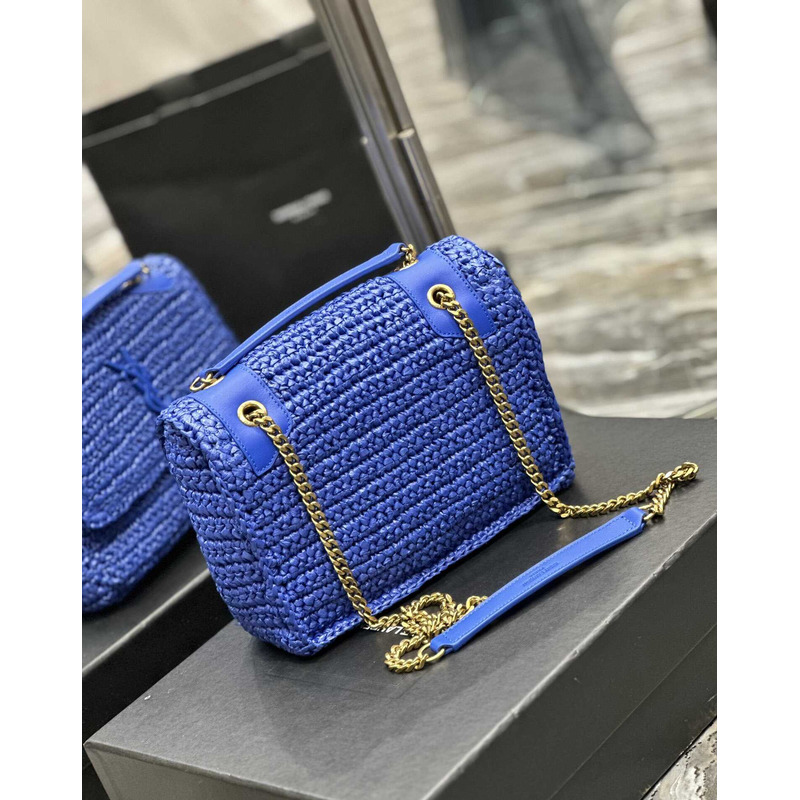 Saint Laurent Niki Small Crocheted Shoulder Bag Royal Blue