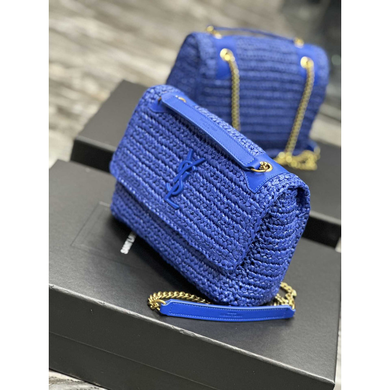 Saint Laurent Niki Small Crocheted Shoulder Bag Royal Blue