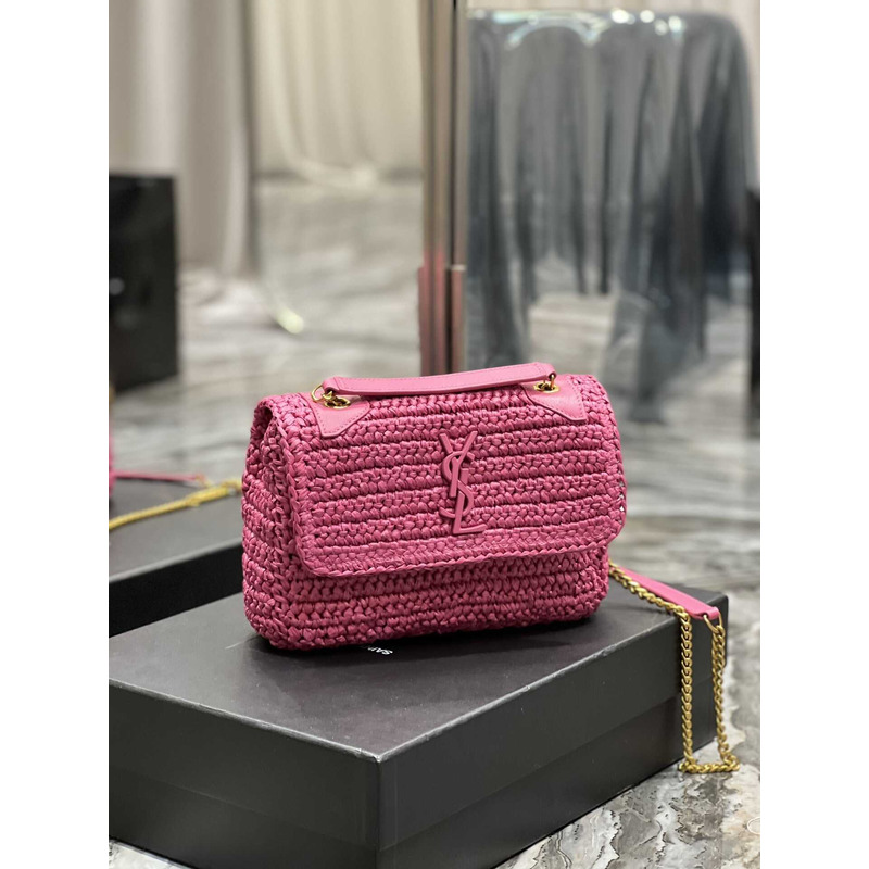 Saint Laurent Niki Small Crocheted Shoulder Bag Pink