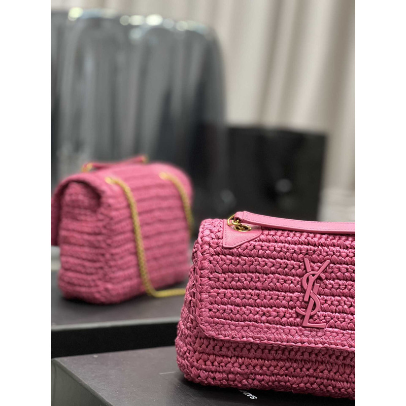 Saint Laurent Niki Small Crocheted Shoulder Bag Pink