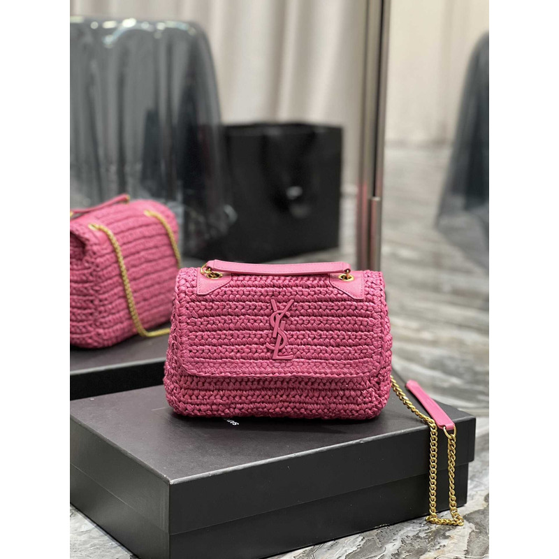 Saint Laurent Niki Small Crocheted Shoulder Bag Pink