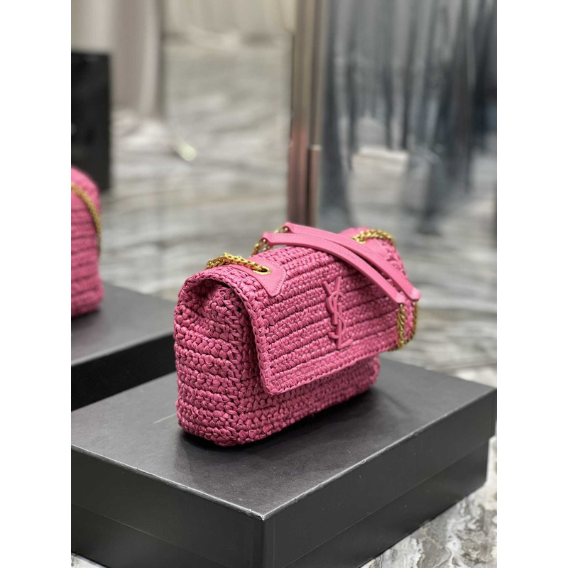 Saint Laurent Niki Small Crocheted Shoulder Bag Pink