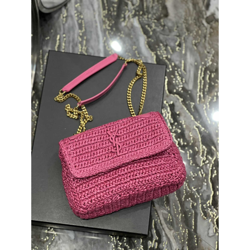 Saint Laurent Niki Small Crocheted Shoulder Bag Pink