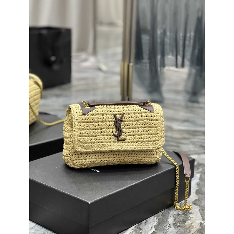 Saint Laurent Niki Small Crocheted Shoulder Bag Beige