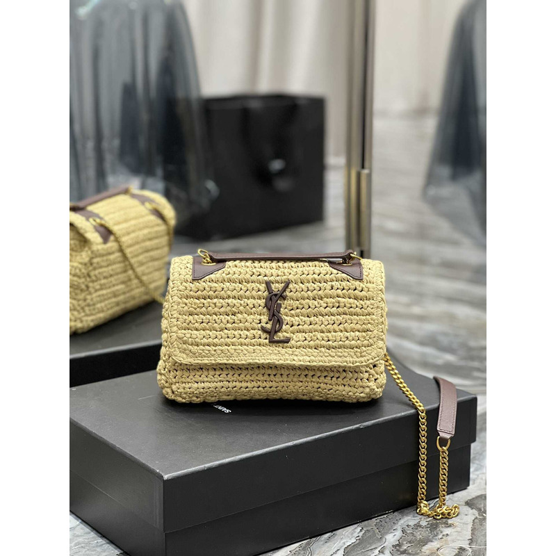 Saint Laurent Niki Small Crocheted Shoulder Bag Beige