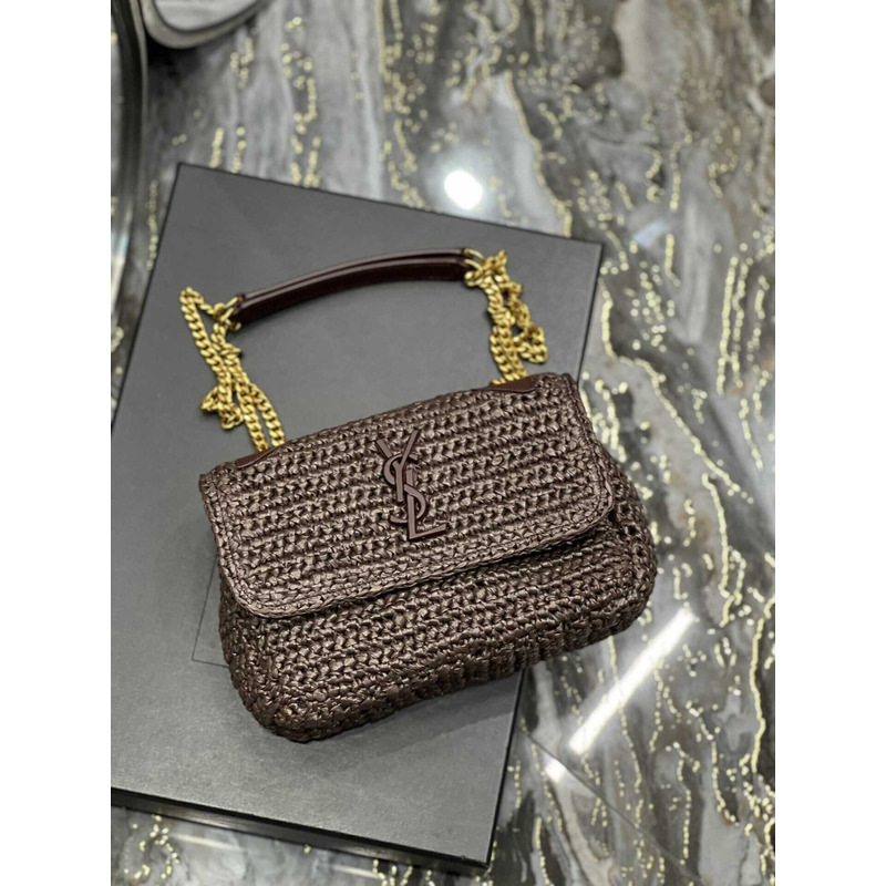 Saint Laurent Niki Small Crocheted Shoulder Bag Rust Red