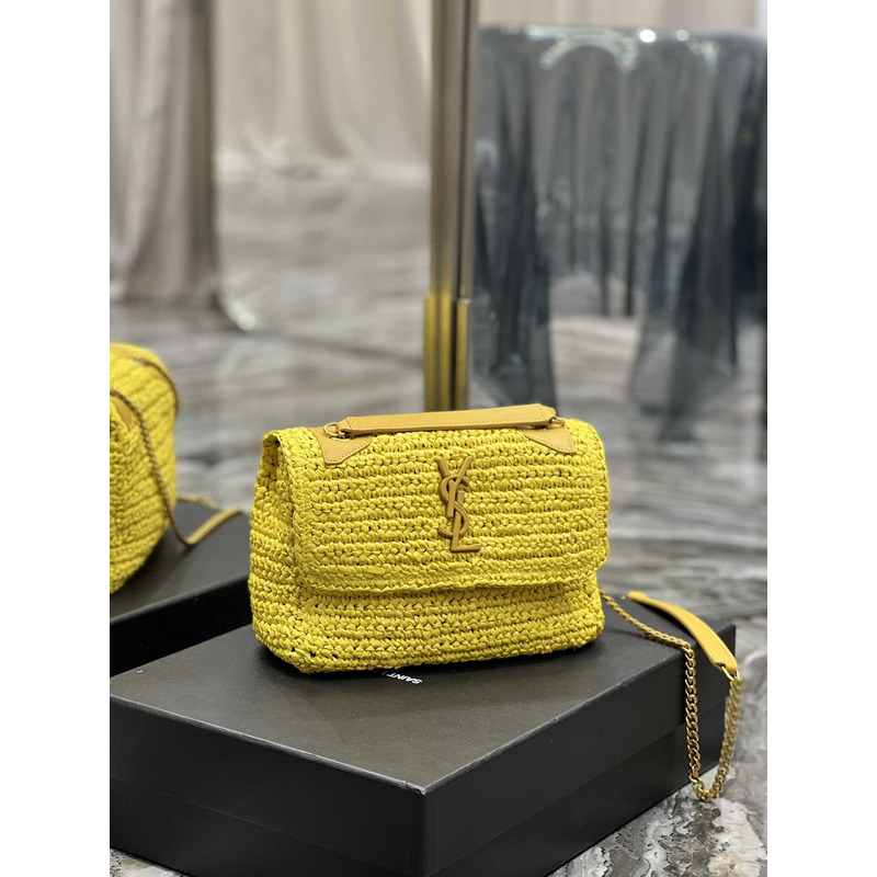 Saint Laurent Niki Small Crocheted Shoulder Bag Yellow