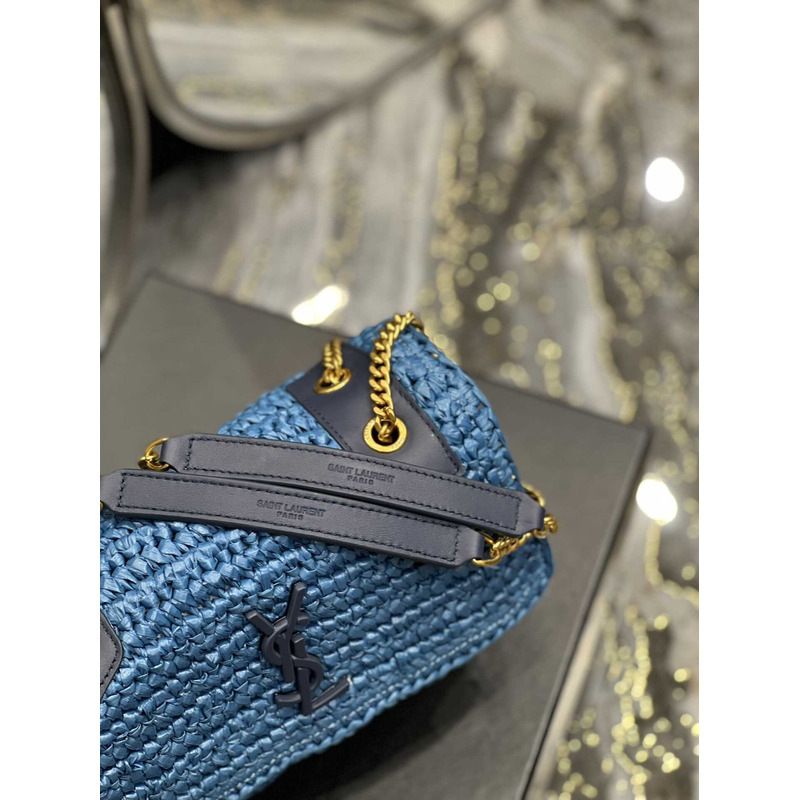 Saint Laurent Niki Small Crocheted Shoulder Bag Blue