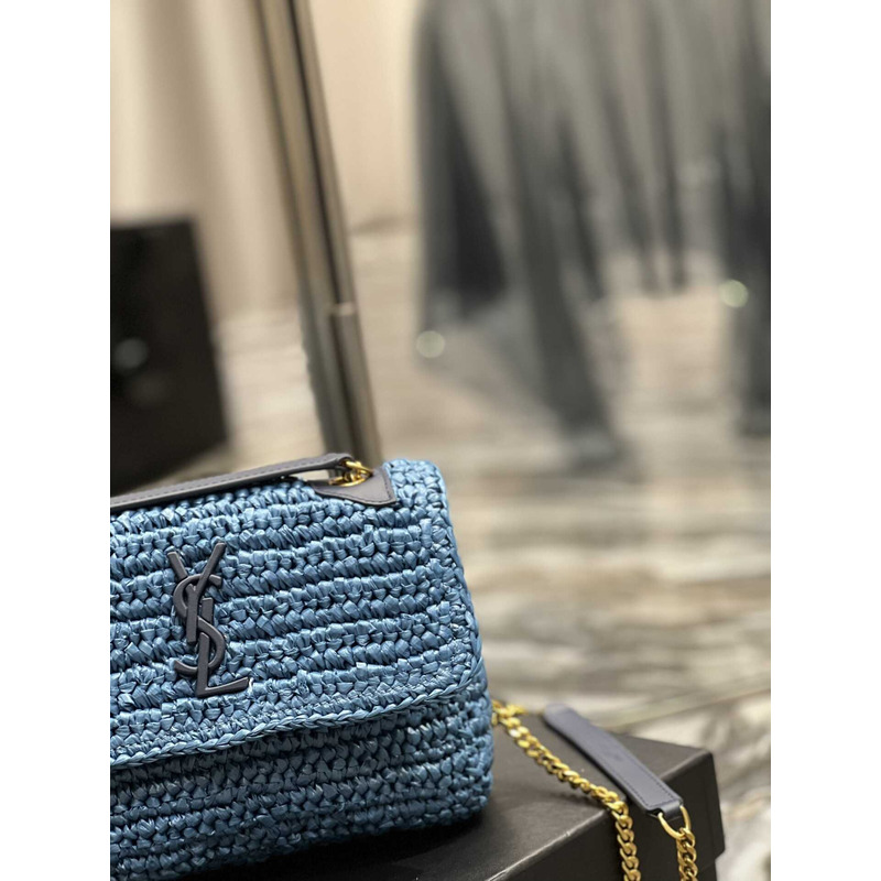 Saint Laurent Niki Small Crocheted Shoulder Bag Blue