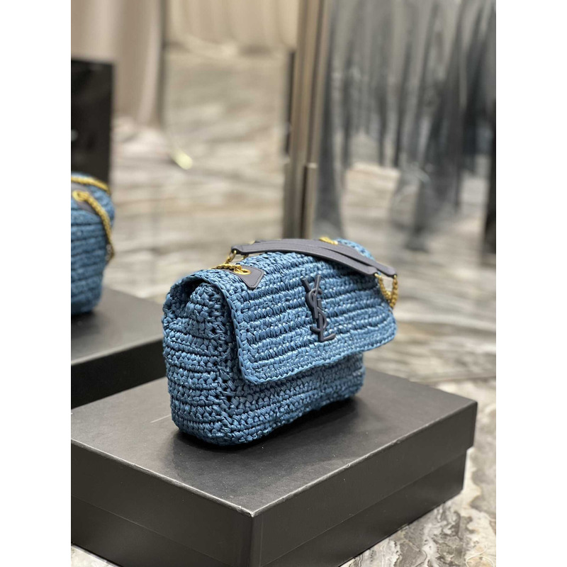 Saint Laurent Niki Small Crocheted Shoulder Bag Blue