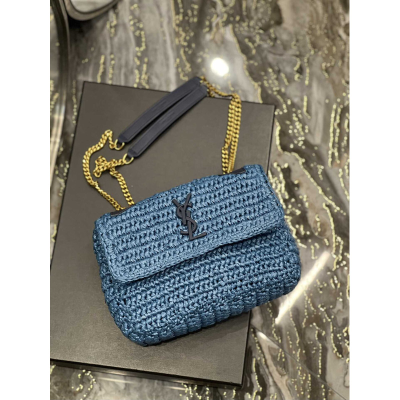 Saint Laurent Niki Small Crocheted Shoulder Bag Blue