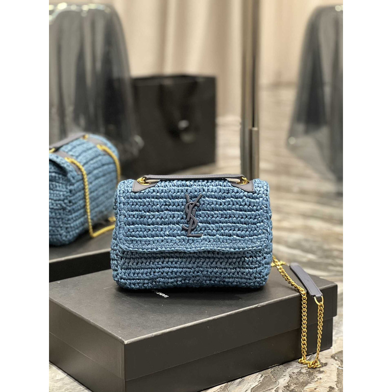 Saint Laurent Niki Small Crocheted Shoulder Bag Blue