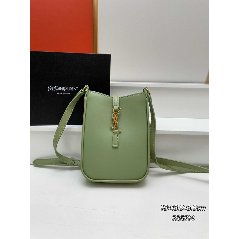 Saint Laurent LE 5 À 7 Mini Vertical Bag In Shiny Leather Green