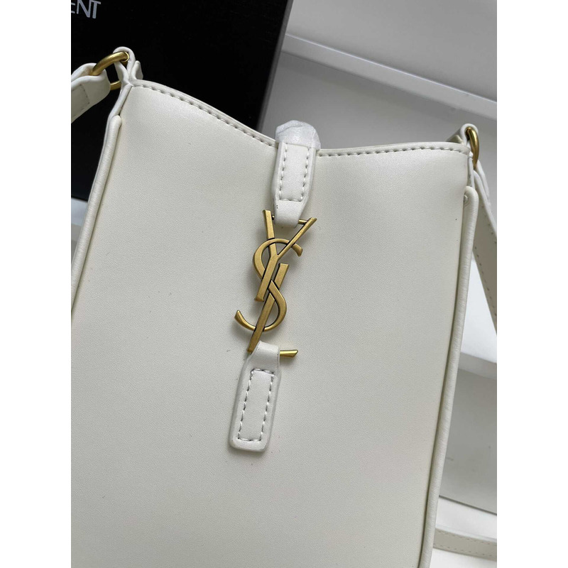 Saint Laurent LE 5 À 7 Mini Vertical Bag In Shiny Leather White