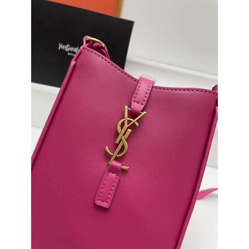 Saint Laurent LE 5 À 7 Mini Vertical Bag In Shiny Leather Rose Red