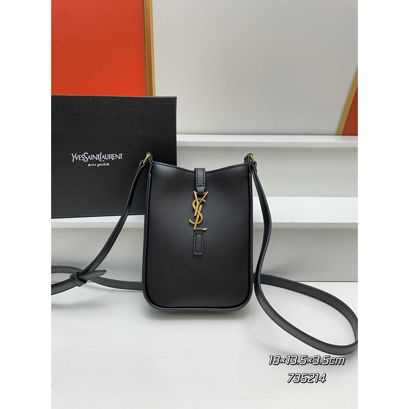 Saint Laurent LE 5 À 7 Mini Vertical Bag In Shiny Leather Black