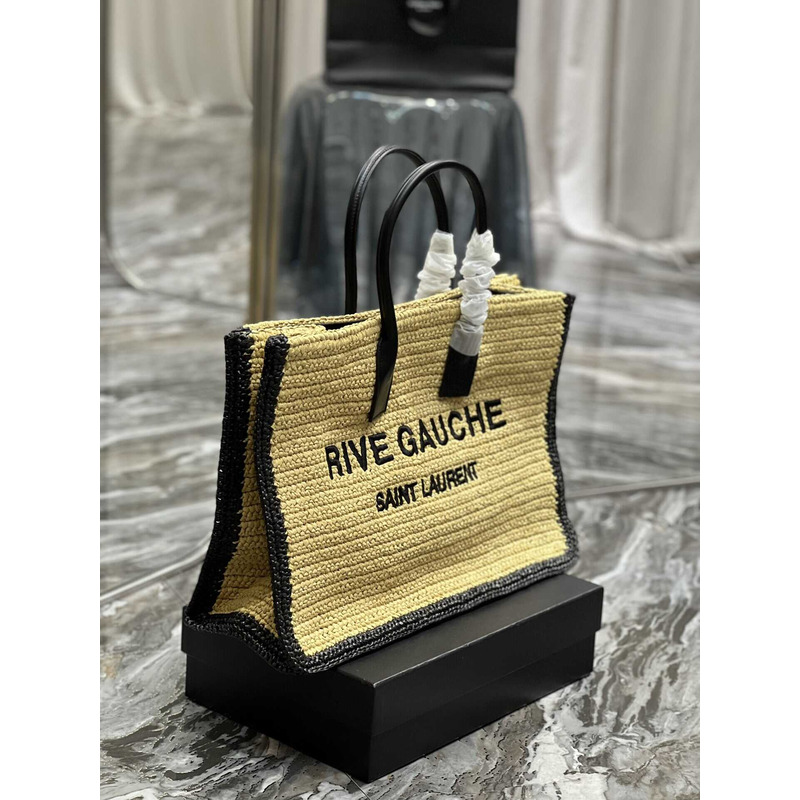 Saint Laurent Rive Gauche Straw Vertical Shopping Bag