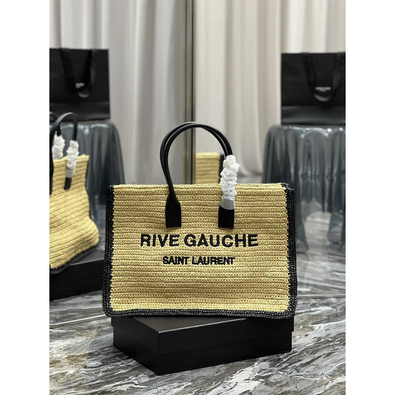 Saint Laurent Rive Gauche Straw Vertical Shopping Bag