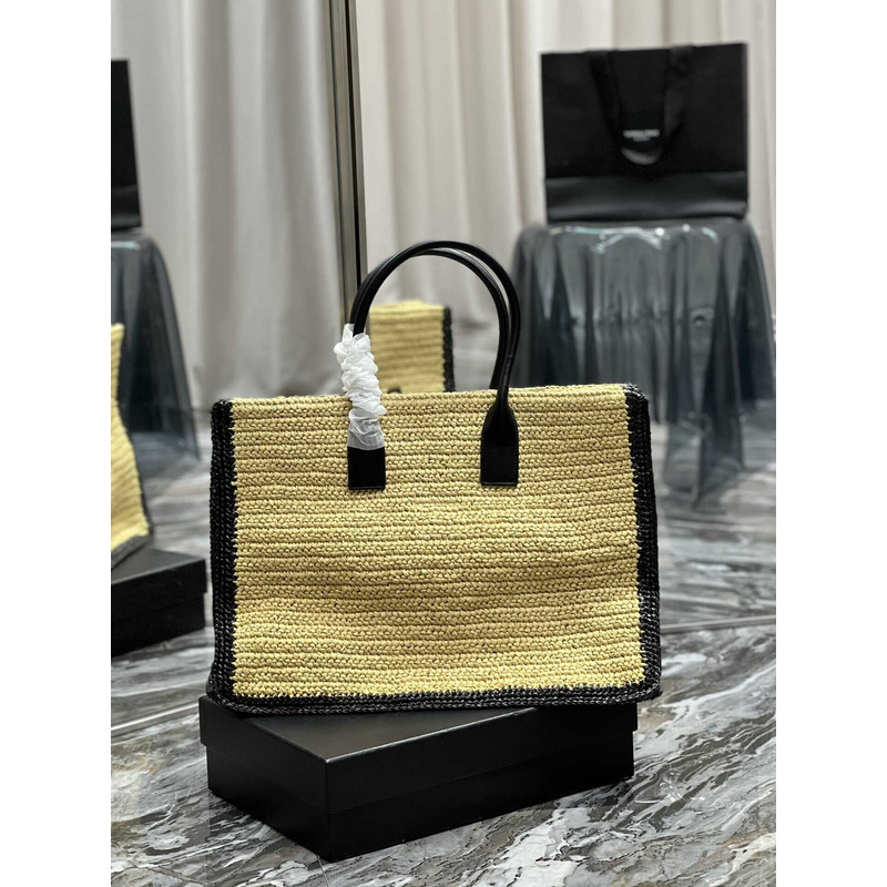 Saint Laurent Rive Gauche Straw Vertical Shopping Bag