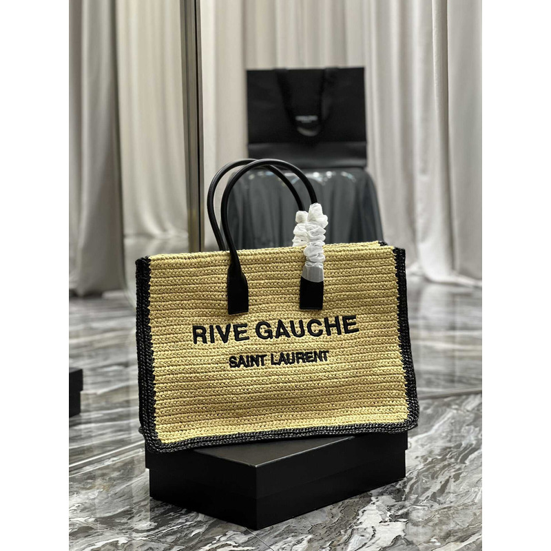 Saint Laurent Rive Gauche Straw Vertical Shopping Bag