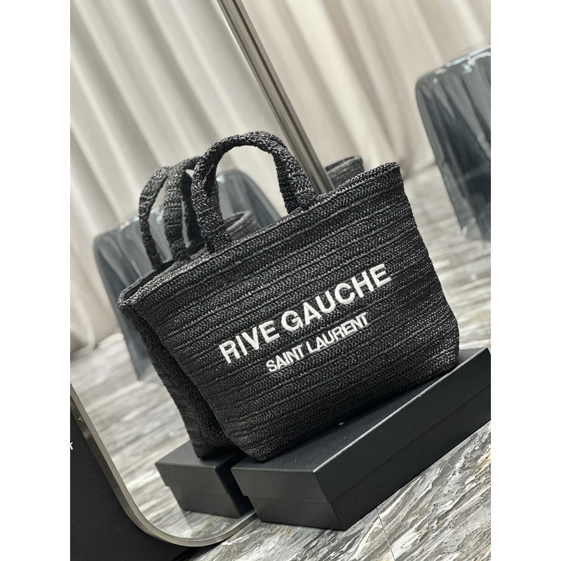 Saint Laurent Rive Gauche Soft Tote Bag In Crocheted Raffia