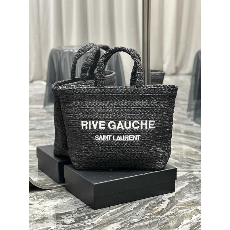 Saint Laurent Rive Gauche Soft Tote Bag In Crocheted Raffia