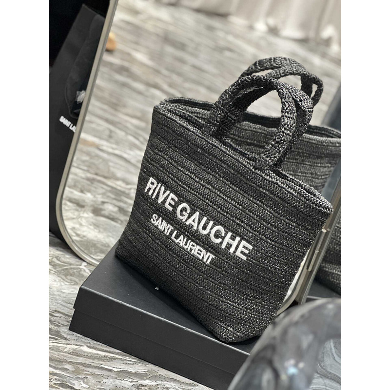 Saint Laurent Rive Gauche Soft Tote Bag In Crocheted Raffia