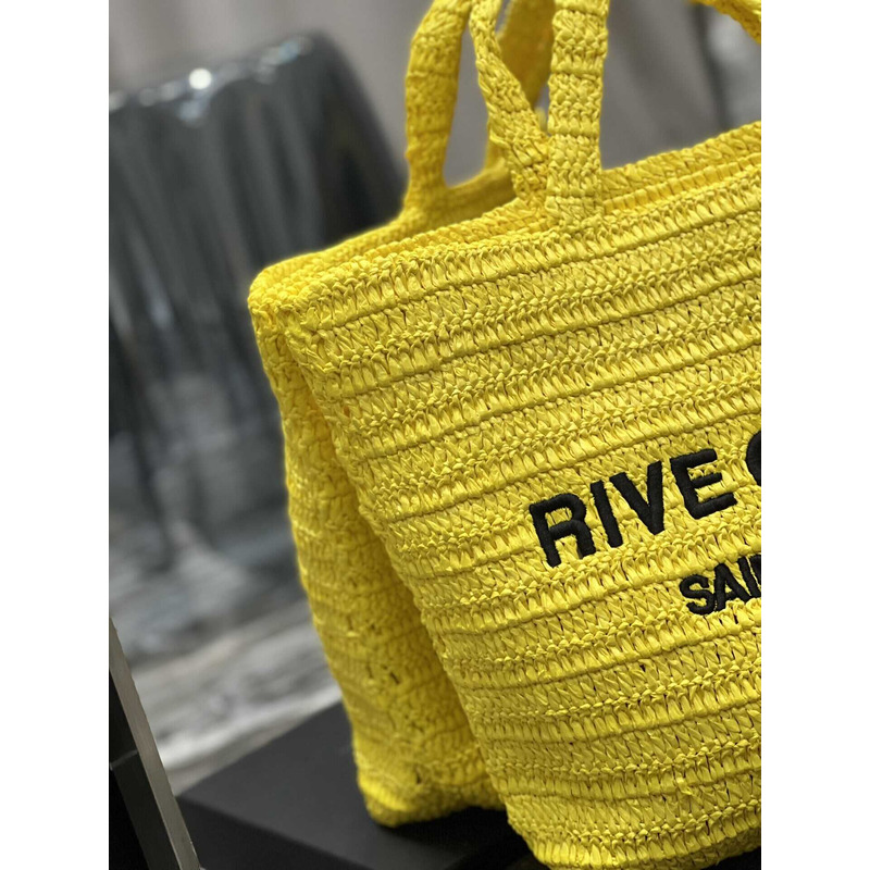 Saint Laurent Rive Gauche Soft Tote Bag In Crocheted Raffia Yellow