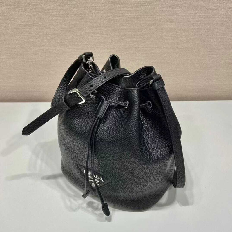 Pra*a leather bucket bag black