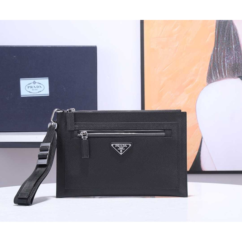 Pra*a saffiano leather pouch black