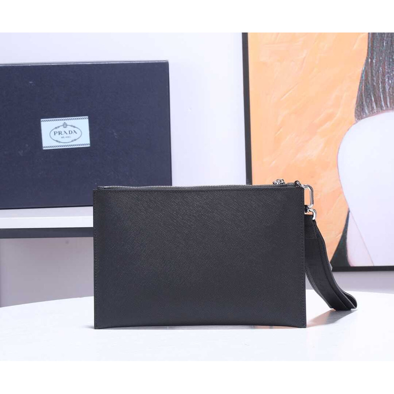 Pra*a saffiano leather pouch black