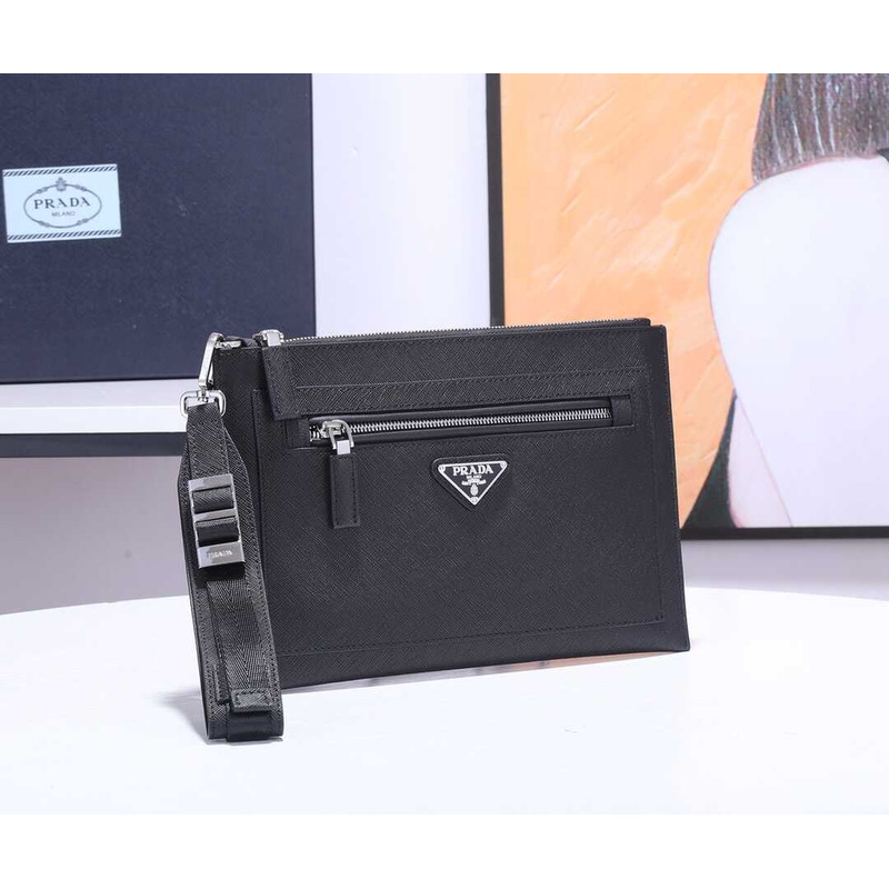 Pra*a saffiano leather pouch black