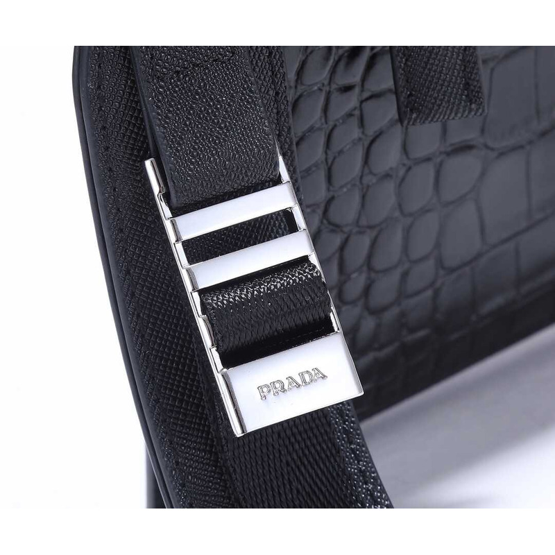 Pra*a saffiano crocodile leather pouch black