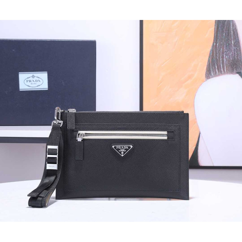 Pra*a saffiano leather pouch black