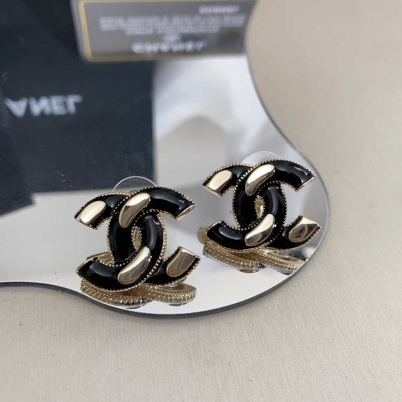 Ch*el interlocking earrings black/gold