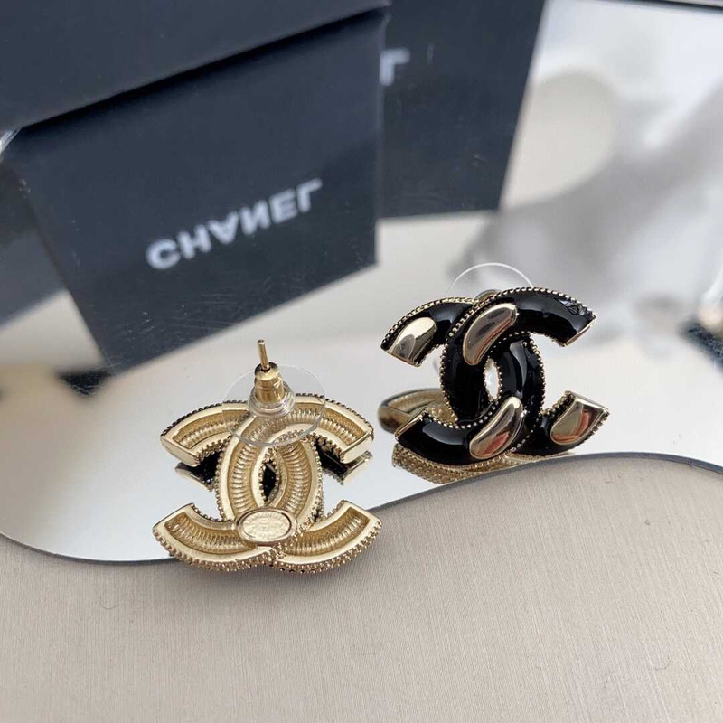 Ch*el interlocking earrings black/gold