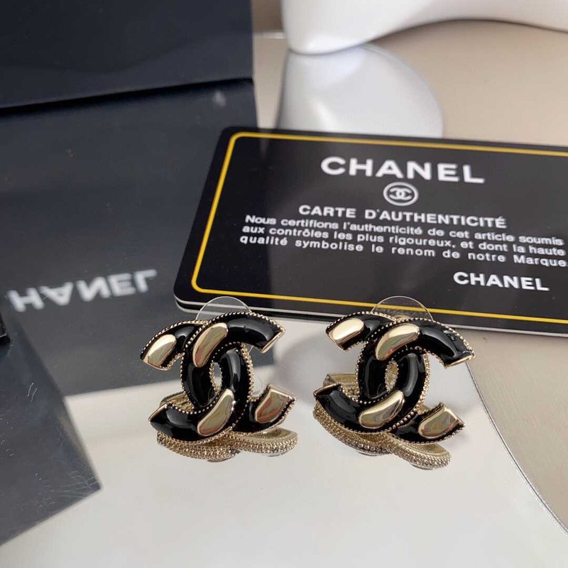 Ch*el interlocking earrings black/gold