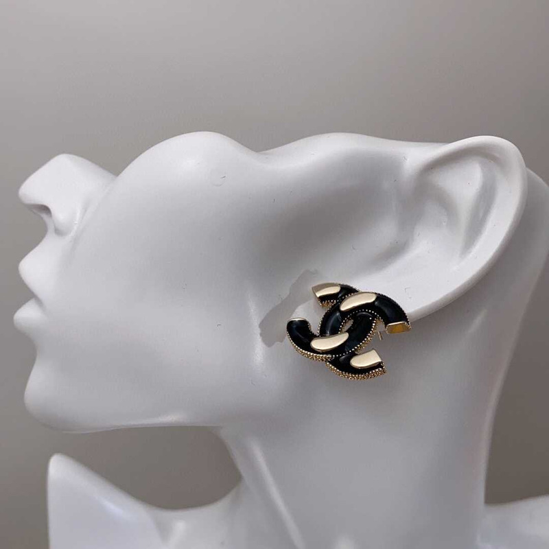 Ch*el interlocking earrings black/gold