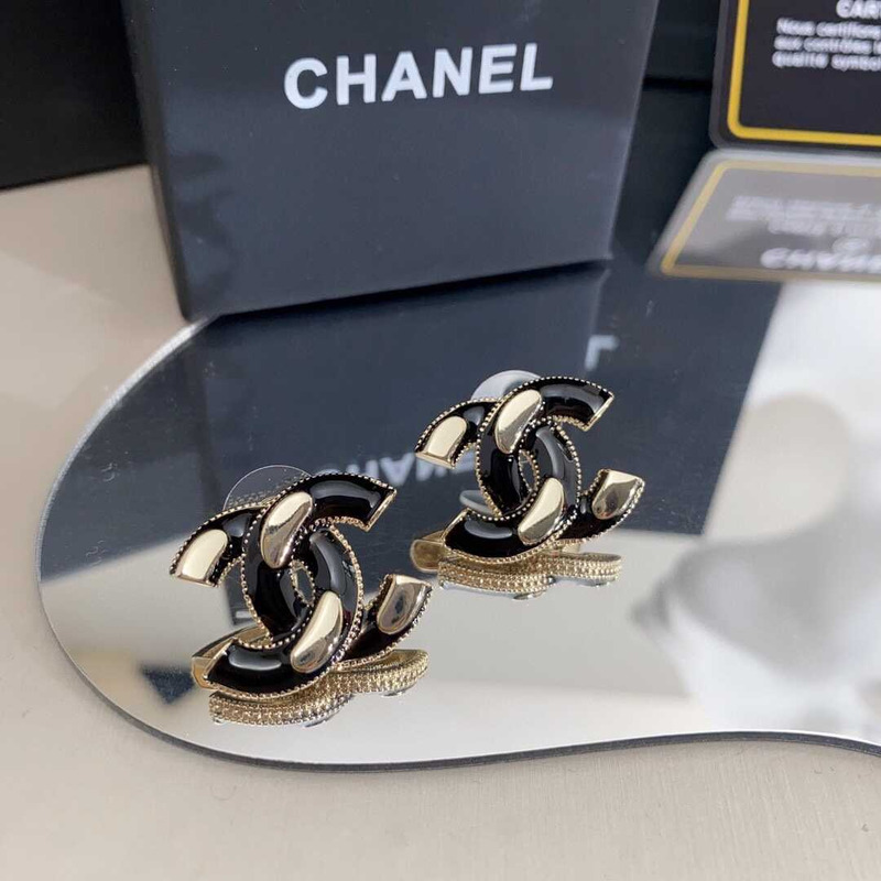 Ch*el interlocking earrings black/gold