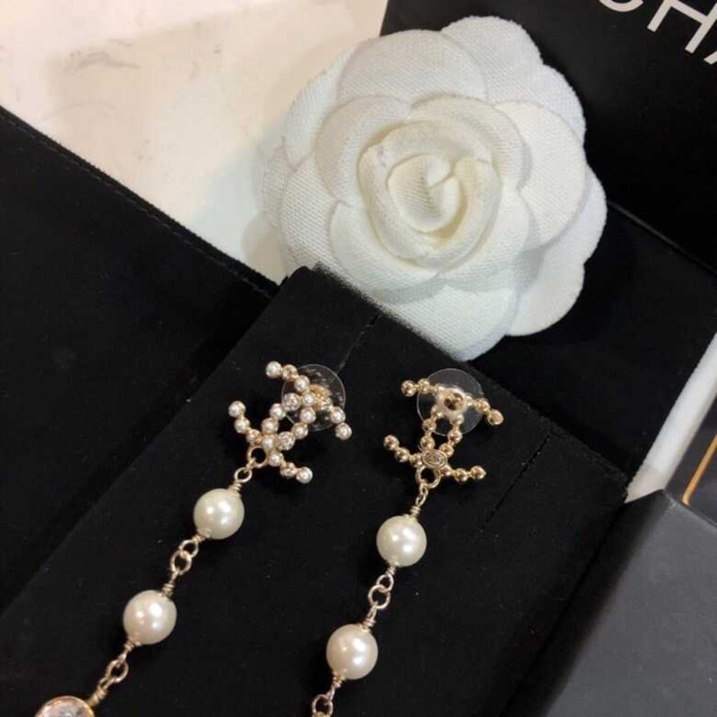 Ch*el crystal and pearl cc earrings